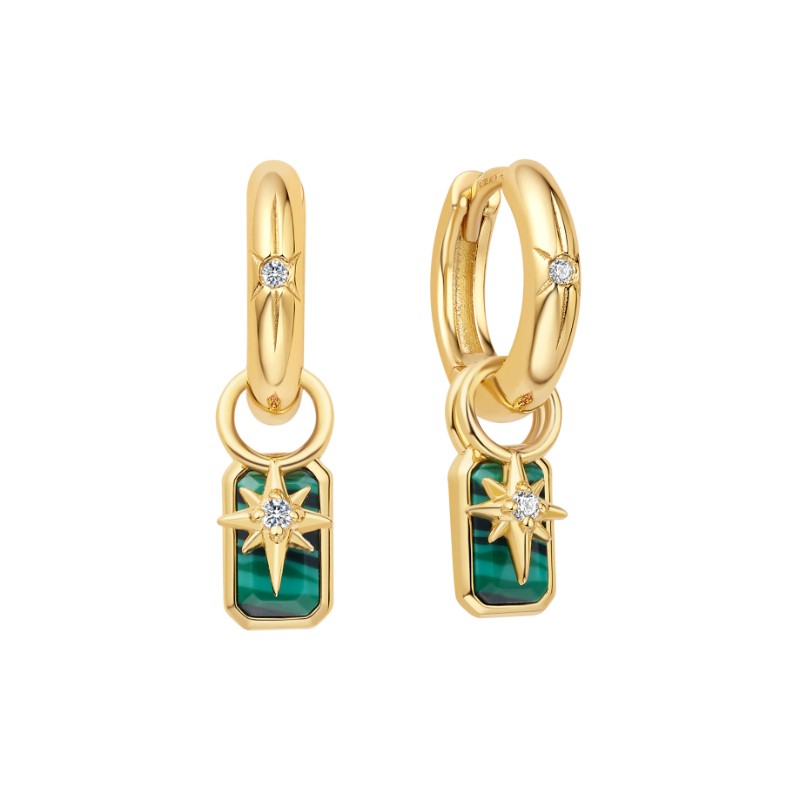 Gold North Star Charm Huggie Hoop Earrings