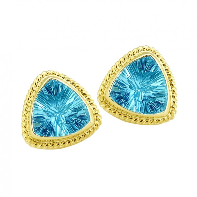 14kt Yellow Gold Blue Topaz Laser Cut Trillion Earrings