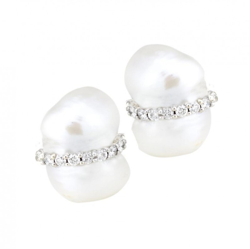 14kt White Gold Peanut Pearl & Diamond Earrings