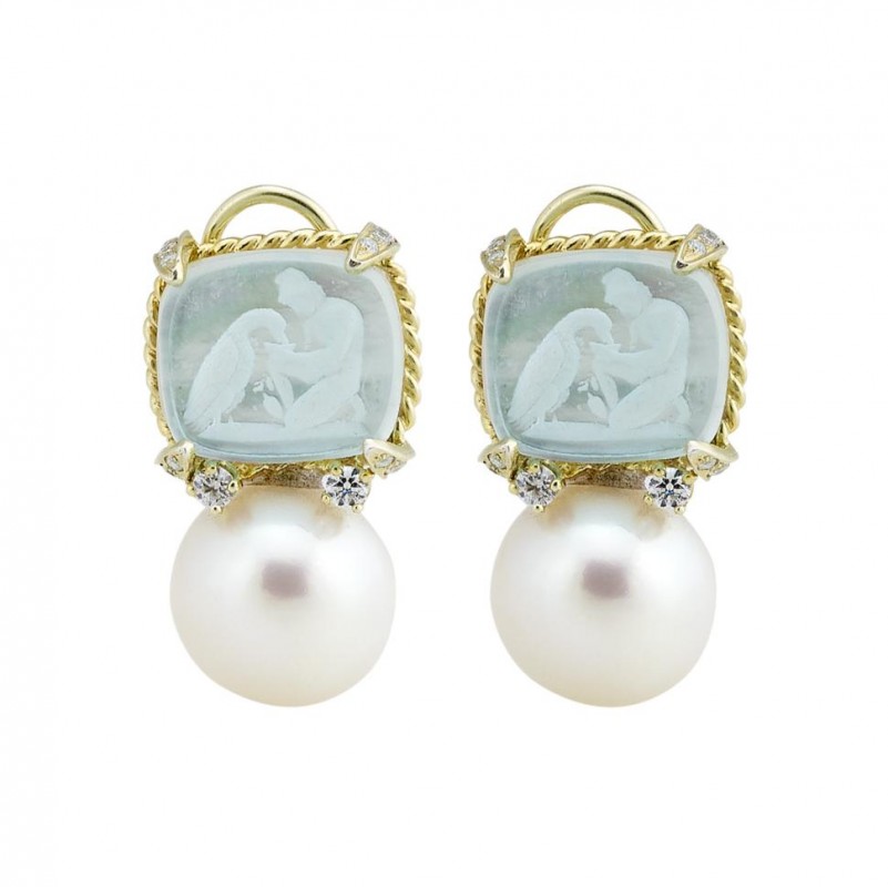 14kt Yellow Gold Mabe Pearl & Diamond Earrings