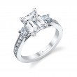 Emerald Cut Vintage Inspired Three Stone Engagement Ring - Noella