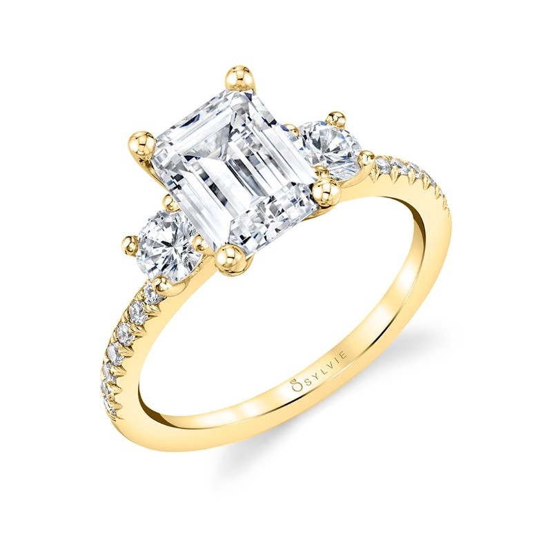Emerald Cut Modern Three Stone Engagement Ring - Gemma