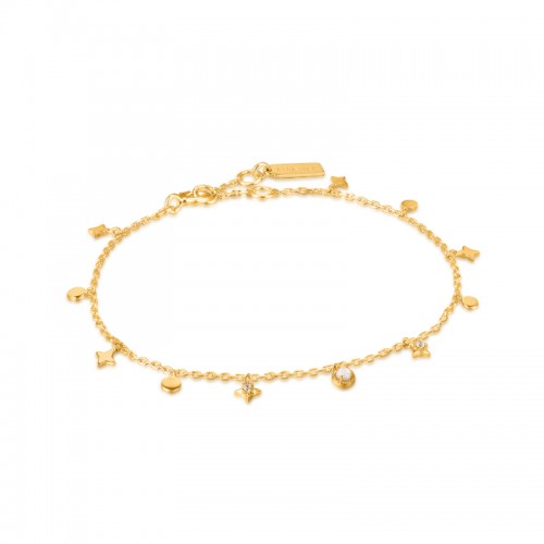 ANIA HAIE STERLING SILVER GOLD PLATED GOLD STAR MOTHER OF PEARL DROP ANKLE CHAIN