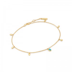 Gold Turquoise Drop Pendant Anklet