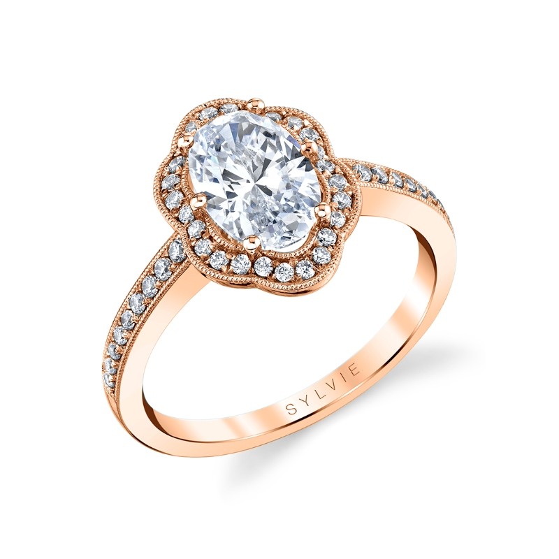 Oval Cut Flower Halo Engagement Ring - Lilian
