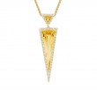 14K YELLOW GOLD DOUBE TRIANGLE PENDANT WITH 2.38CTTW CITRINES AND .30CTTW ROUND SI CLARITY & GH COLOR DIAMONDS SET IN THE HALO AND BAIL ON AN 18