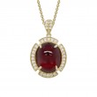 14K YELLOW GOLD 12X10MM (7.22CT )CABOCHON HESSONITE PENDANT WITH .17CTTW ROUND SI CLARITY & GH COLOR DIAMONDS SET IN THE HALO AND BAIL ON A 16+2