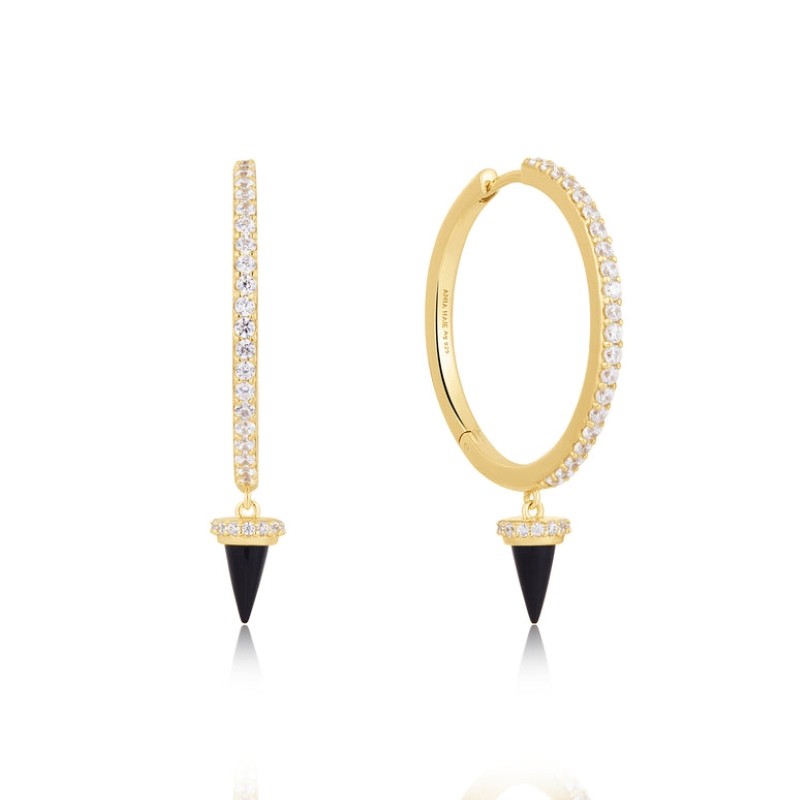 ANIA HAIE 14K GOLD PLATED ON STERLING SILVER BLACK AGATE DROPHOOP EARRINGS