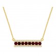 14K YELLOW GOLD BAR PENDANT WITH .44CTTW ROUND RUBIES AND .19CTTW ROUND I1 CLARITY & HI COLOR DIAMOND SET ON THE SIDES ON A CABLE CHAIN
