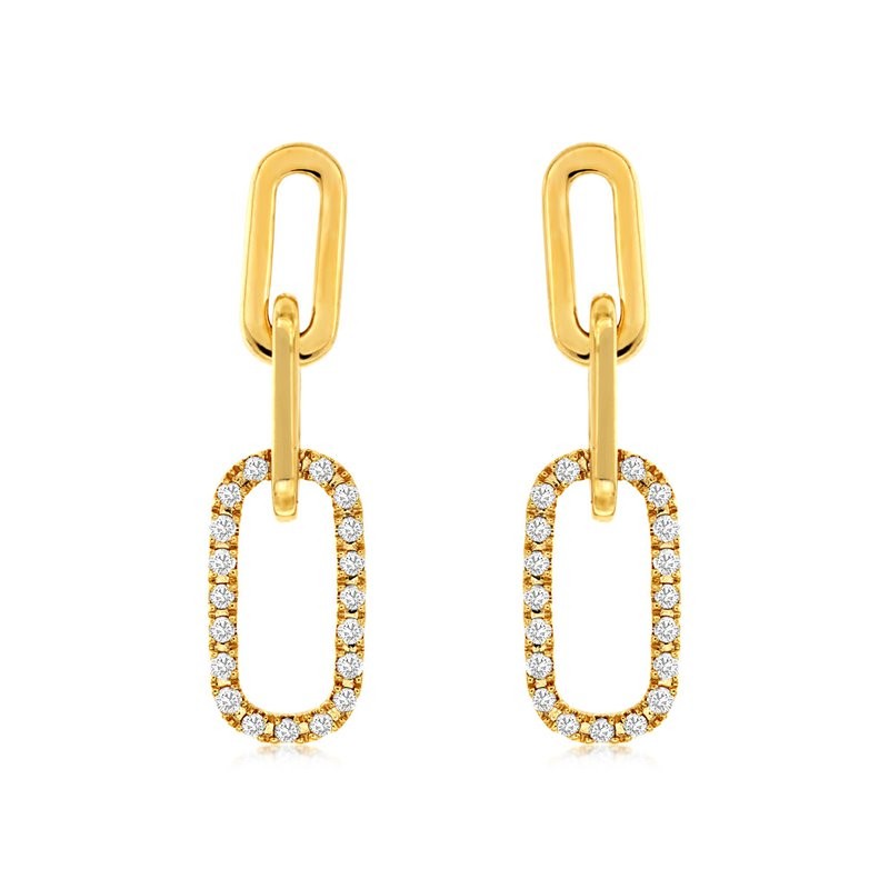 14K YELLOW GOLD PAPERCLIP DROP EARRINGS WITH .20CTTW ROUND I1 CLARITY & HI COLOR DIAMONDS SET IN THE BOTTOM LINK