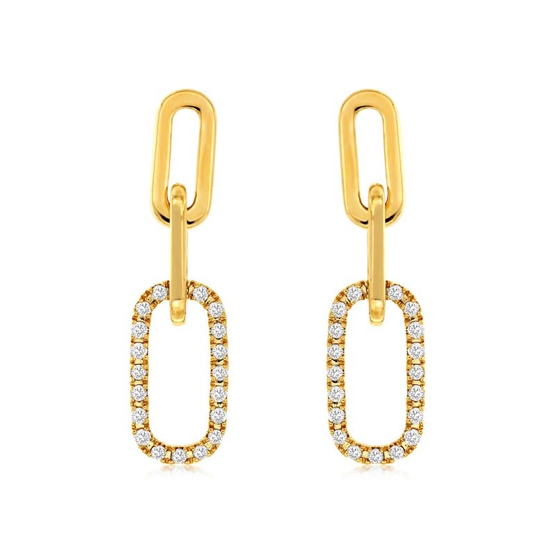 14K YELLOW GOLD PAPERCLIP DROP EARRINGS WITH .20CTTW ROUND I1 CLARITY & HI COLOR DIAMONDS SET IN THE BOTTOM LINK