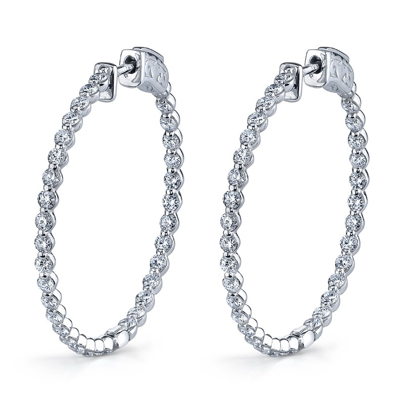 Single Prong Diamond Hoop Earrings 32MM
