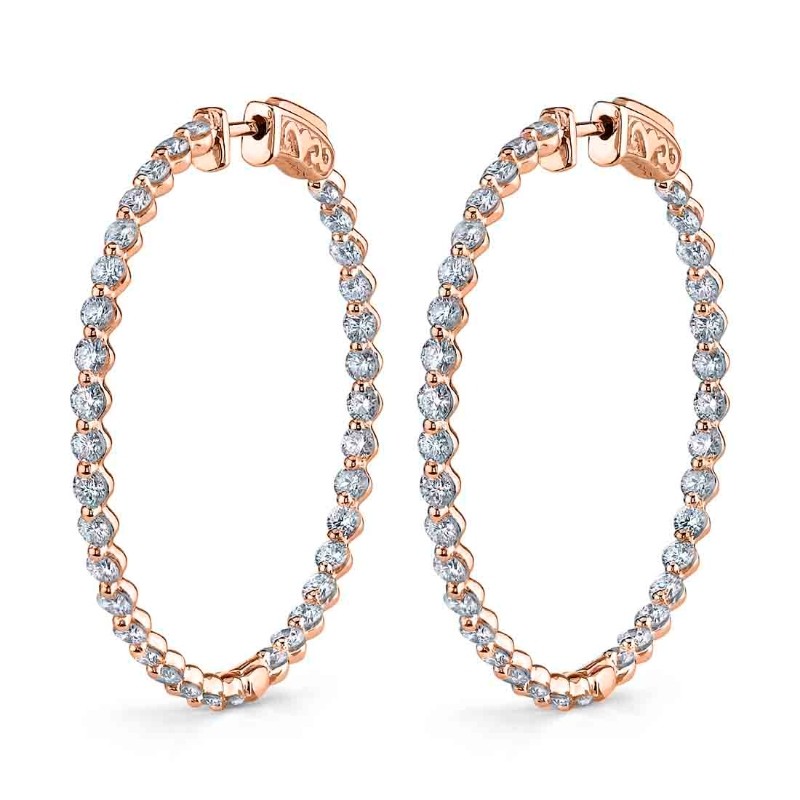 Single Prong Diamond Hoop Earrings - 32MM