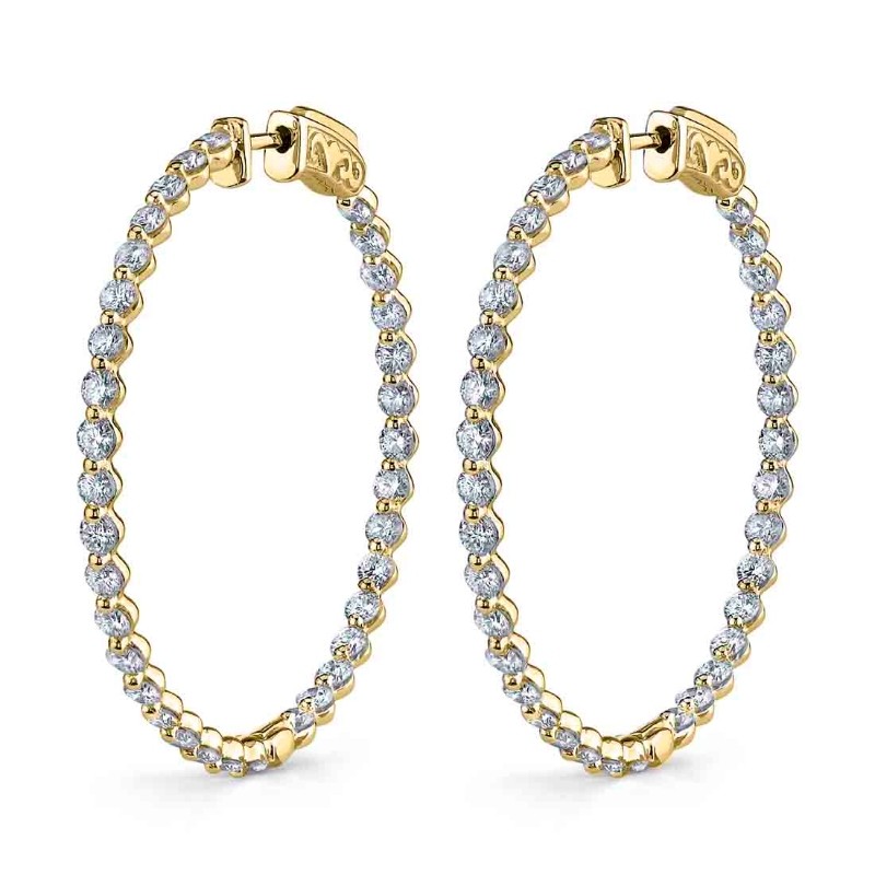 Single Prong Diamond Hoop Earrings - 32MM