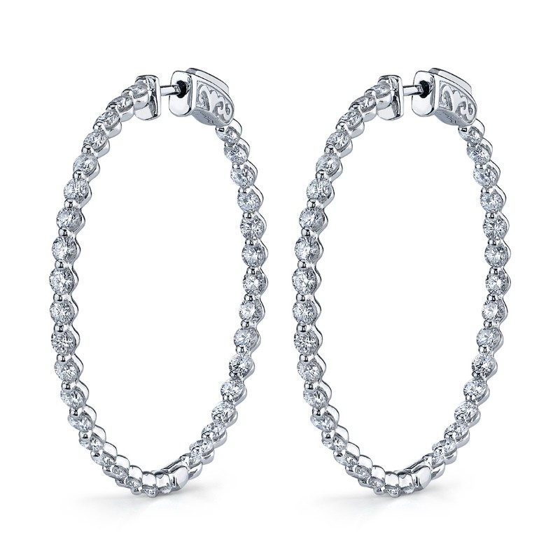 Single Prong Diamond Hoop Earrings - 32MM