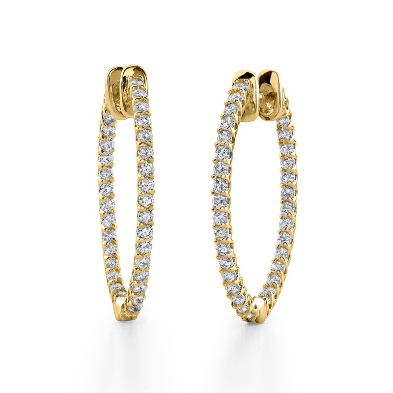 Oval Diamond Hoop Earrings - 22 x 30 mm