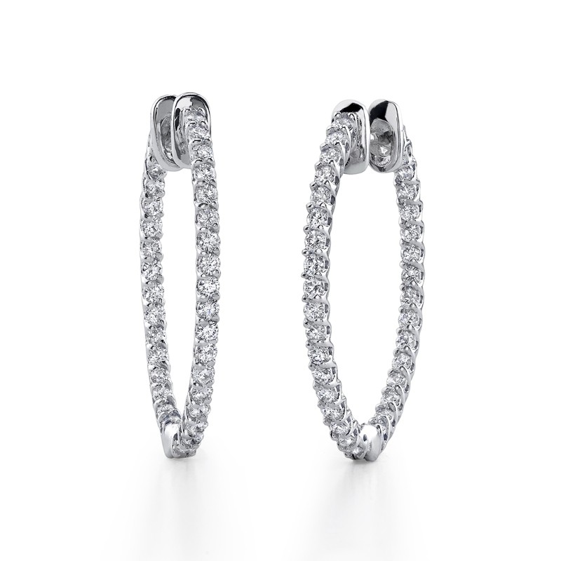 Oval Diamond Hoop Earrings - 22 x 30 mm