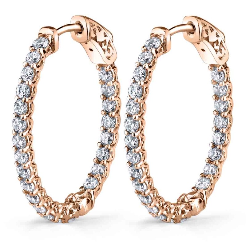Oval Diamond Hoop Earrings - 25 x 30 mm