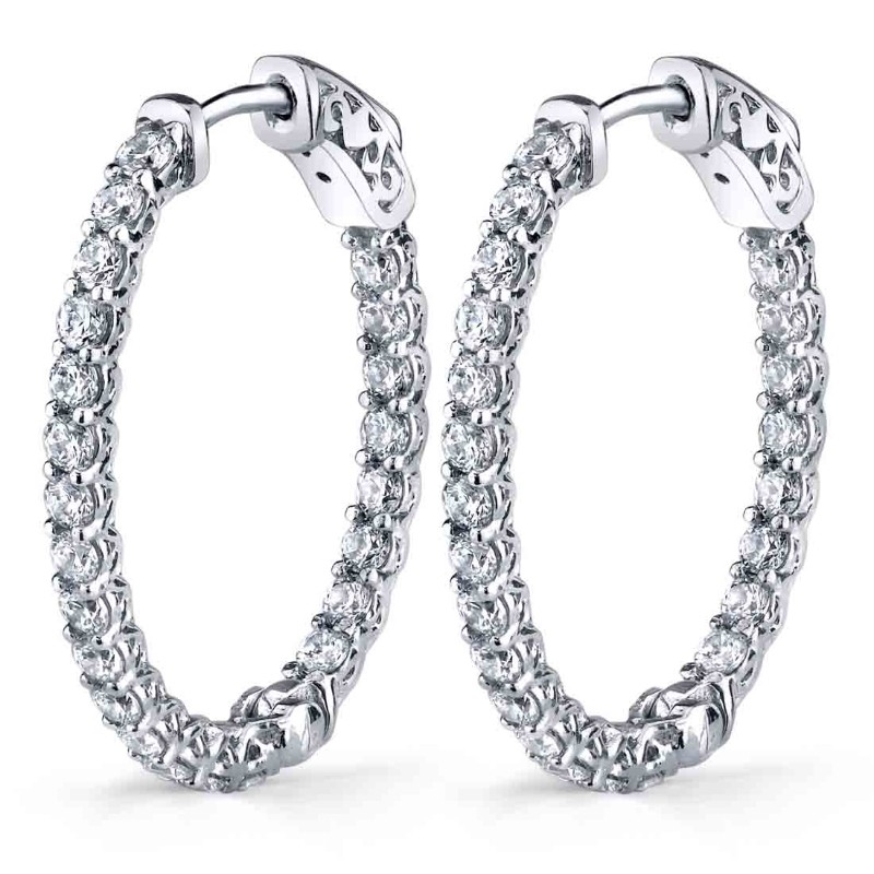 Oval Diamond Hoop Earrings - 25 x 30 mm