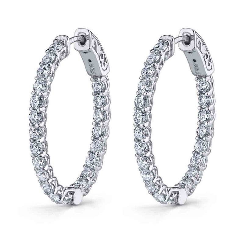 Oval Diamond Hoop Earrings - 25 X 30 MM