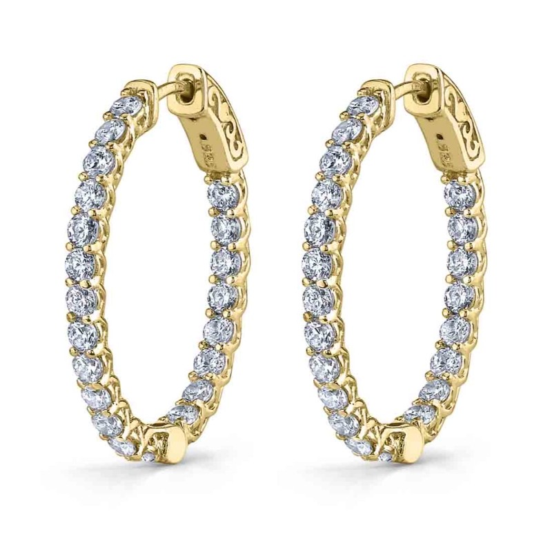Oval Diamond Hoop Earrings - 25 X 30 MM