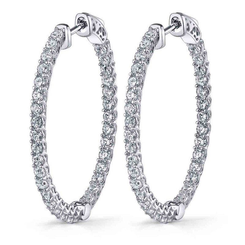Oval Diamond Hoop Earrings - 32 X 40 MM