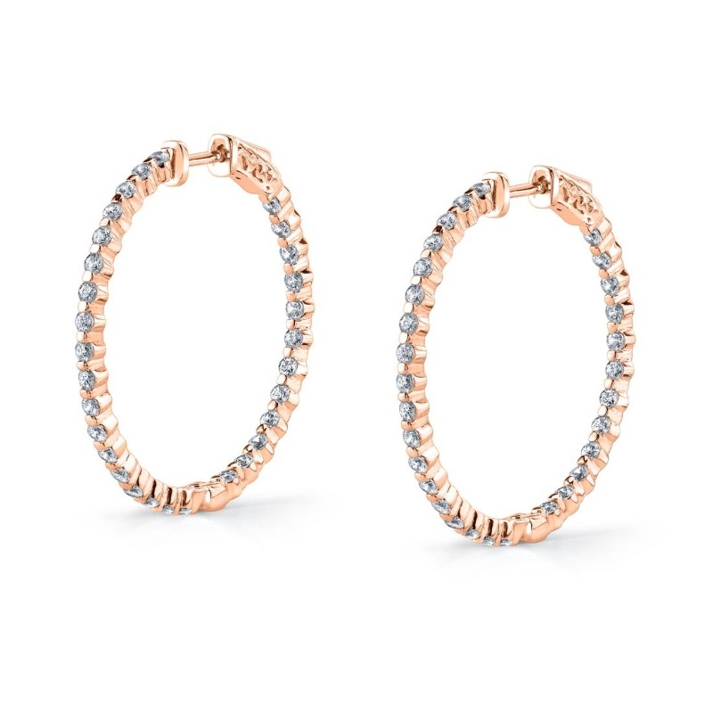 Thin Single Prong Diamond Hoop Earrings - 32MM - 1.8 CT