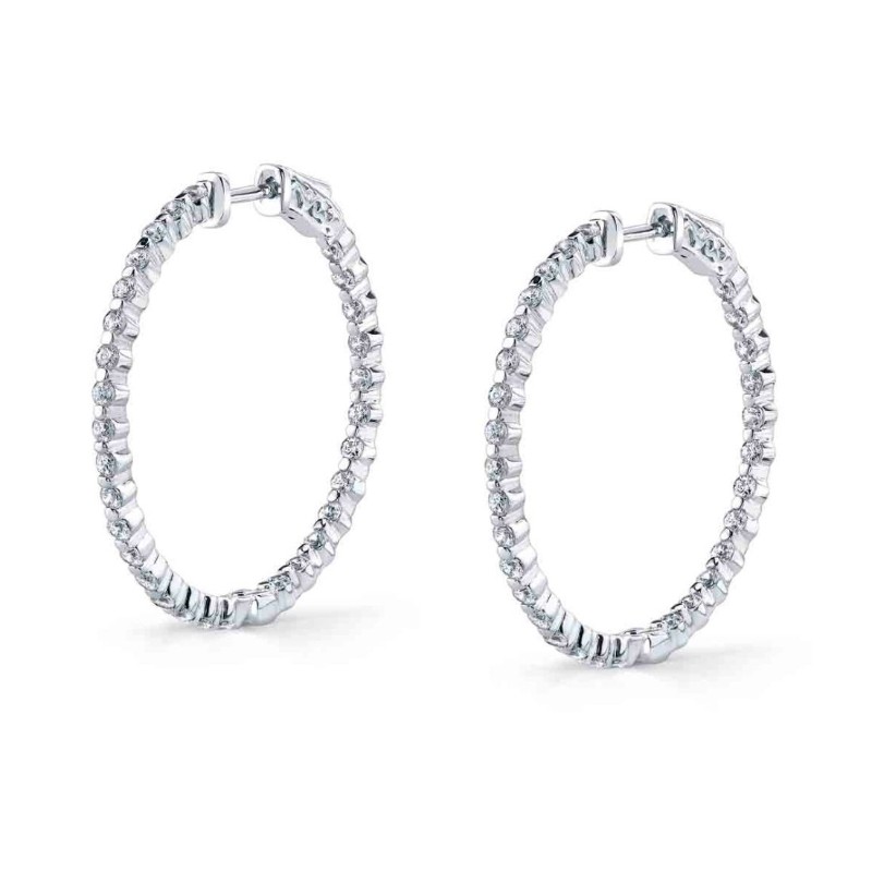Thin Single Prong Diamond Hoop Earrings - 32MM - 1.8 CT