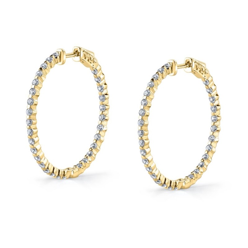 Thin Single Prong Diamond Hoop Earrings - 32MM - 1.8 CT