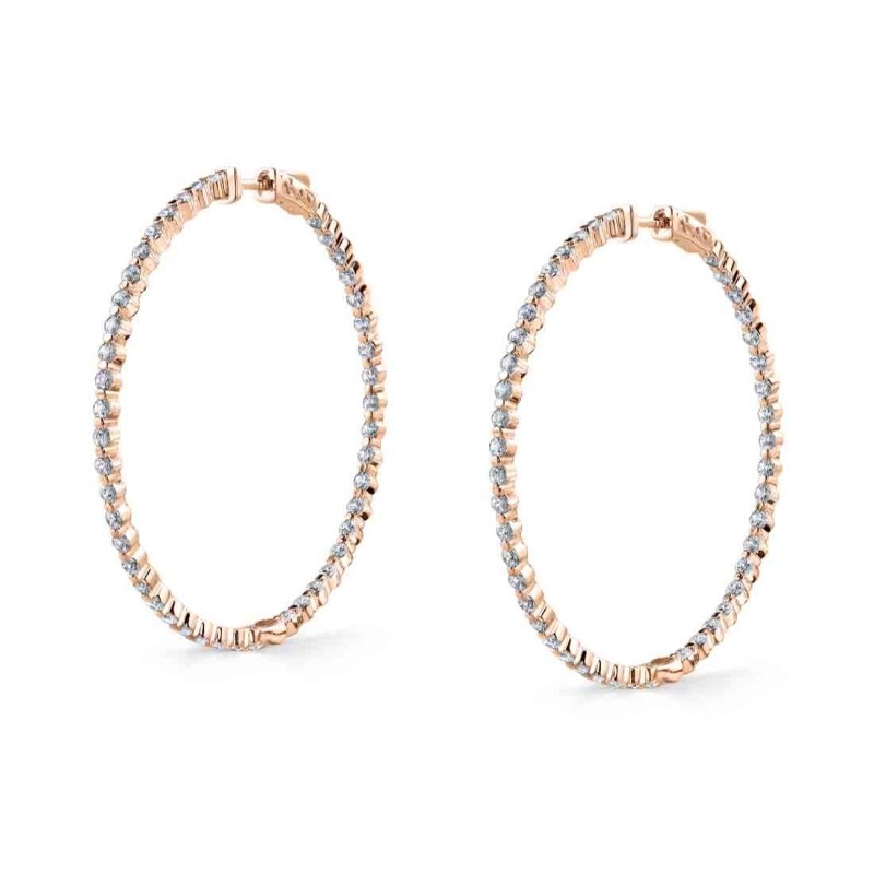 Thin Single Prong Diamond Hoop Earrings - 44MM - 2.7 CT