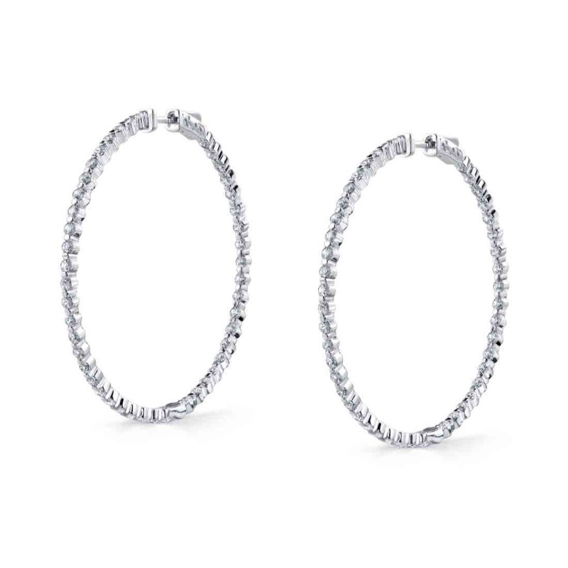 Thin Single Prong Diamond Hoop Earrings - 44MM - 2.7 CT