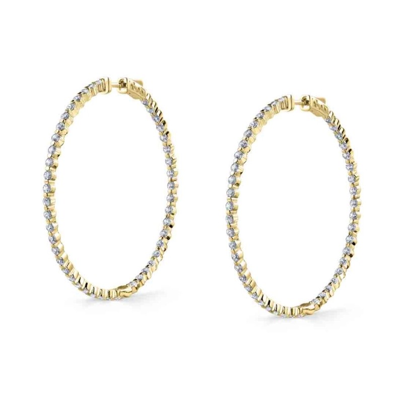 Thin Single Prong Diamond Hoop Earrings - 44MM - 2.7 CT