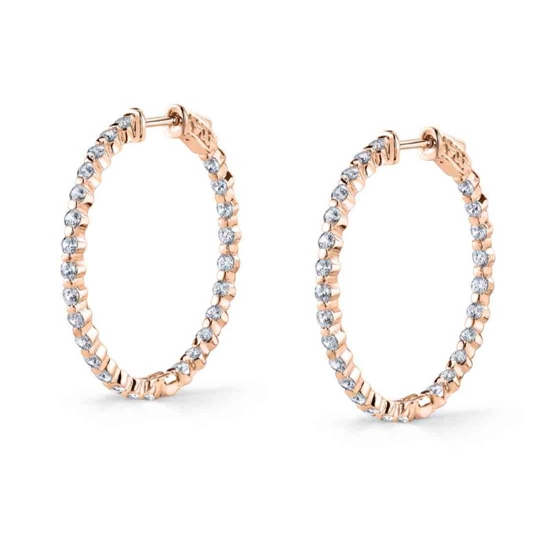 Single Prong Diamond Hoop Earrings - 35MM - 2.7 CT