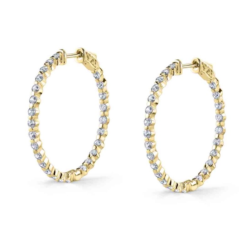 Single Prong Diamond Hoop Earrings - 35MM - 2.7 CT