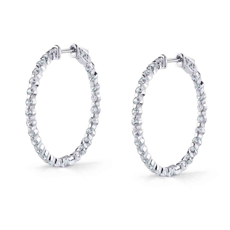 Single Prong Diamond Hoop Earrings - 35MM - 2.7 CT