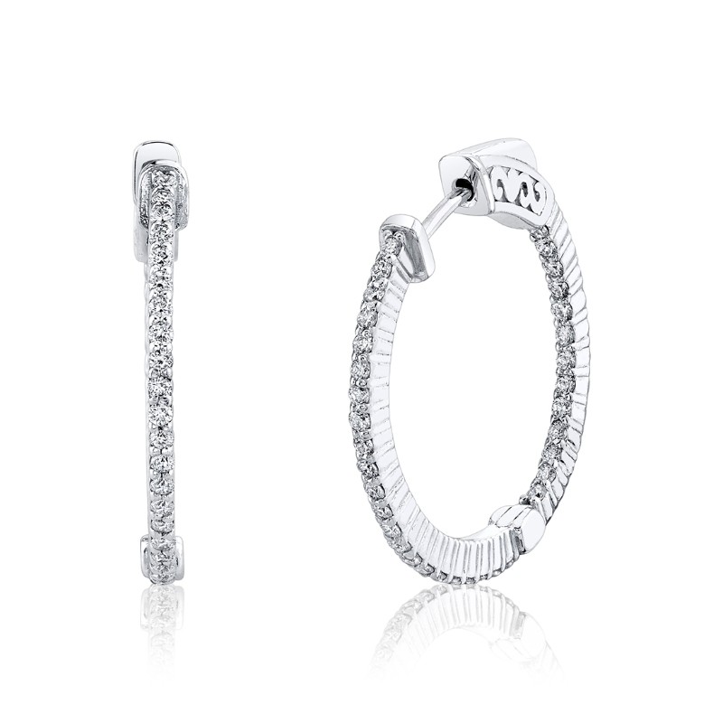 Shared Prong Diamond Hoop Earring - 24MM
