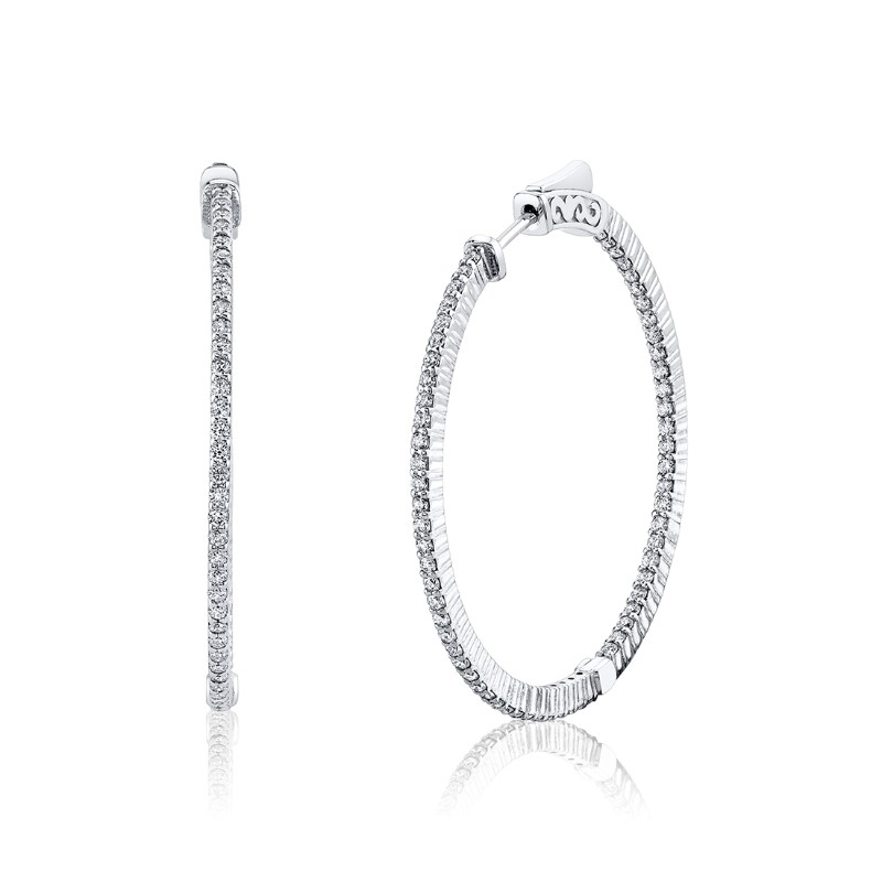 Shared Prong Diamond Hoop Earring - 37MM