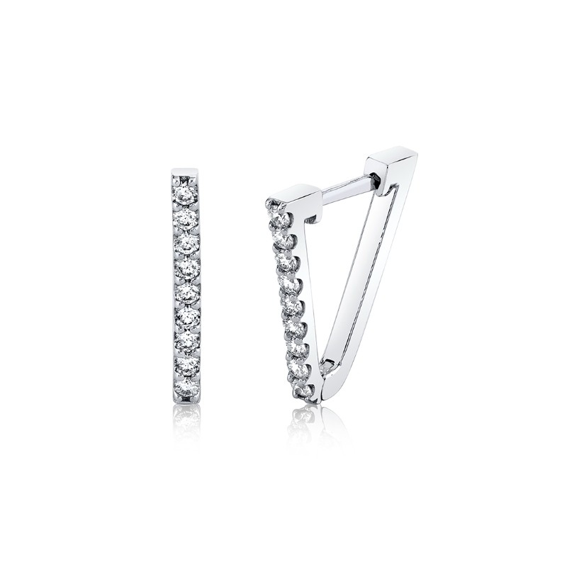 V-Shaped Diamond Hoop Earrings - 15MM