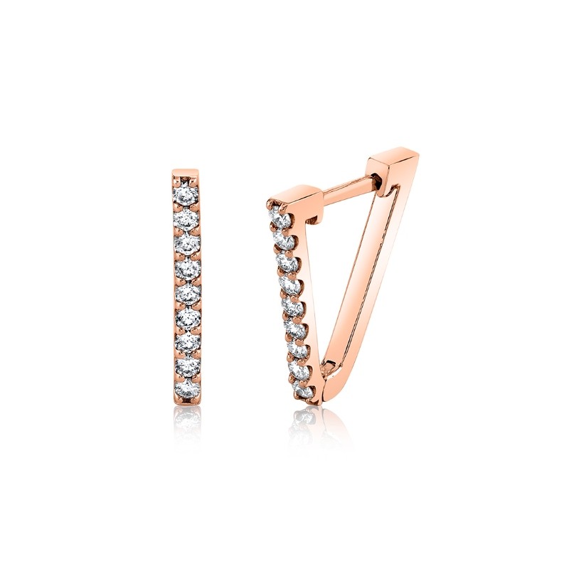 V-Shaped Diamond Hoop Earrings - 15MM