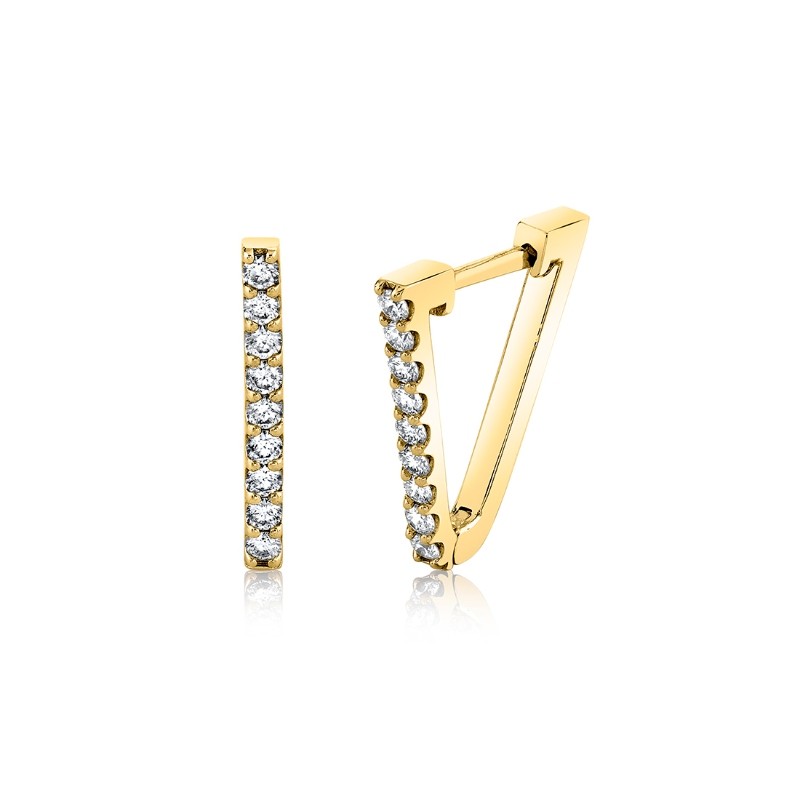 V-Shaped Diamond Hoop Earrings - 15MM