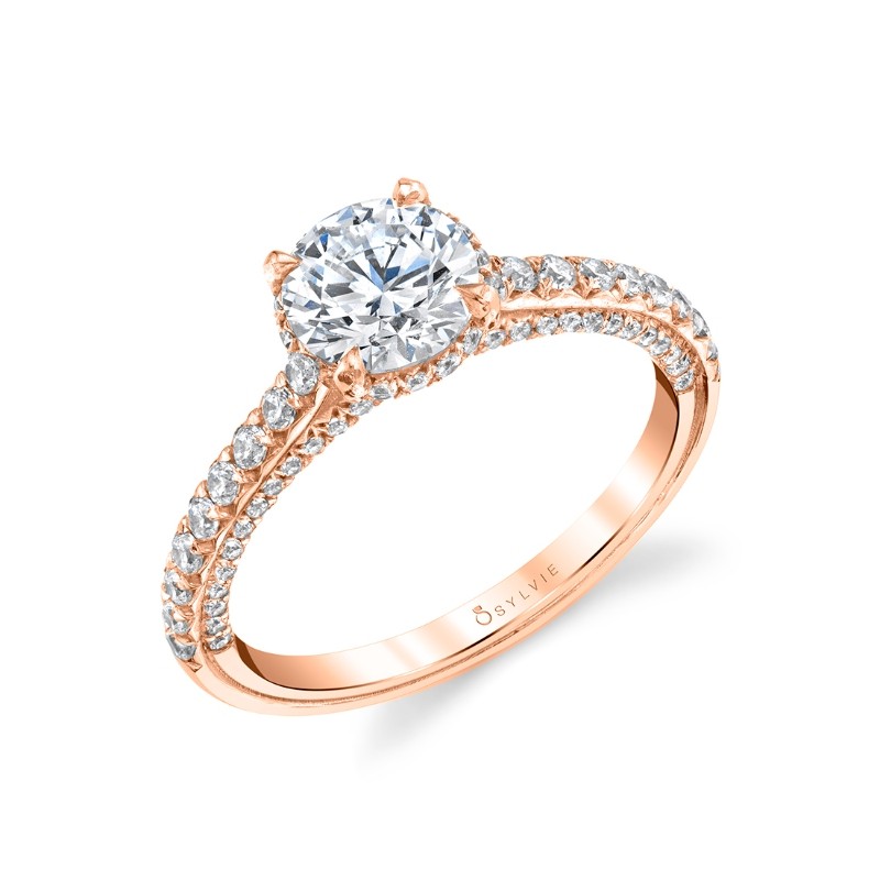 Round Cut Hidden Halo Engagement Ring with Diamond Profile - Layla