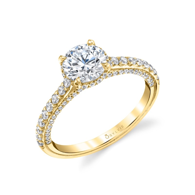 Round Cut Hidden Halo Engagement Ring with Diamond Profile - Layla