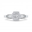 Round and Baguette Cut Diamond Engagement Ring in 14K White Gold