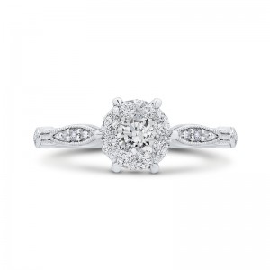 Round and Marquise Cut Diamond Engagement Ring in 14K White Gold