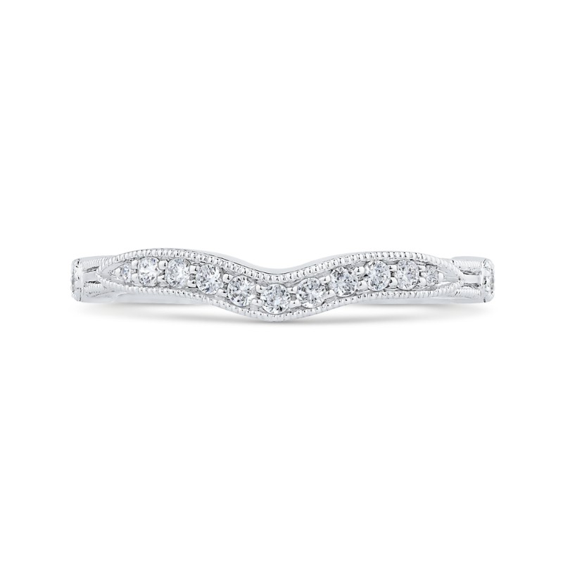 Round Diamond Half-Eternity Contour Wedding Band in 14K White Gold