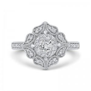 Diamond Flower Shape Engagement Ring in 14K White Gold
