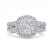 Round Diamond Double Halo Engagement Ring with Blue Sapphire in 14K White Gold