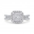 Split Shank Round Diamond Halo Engagement Ring in 14K White Gold