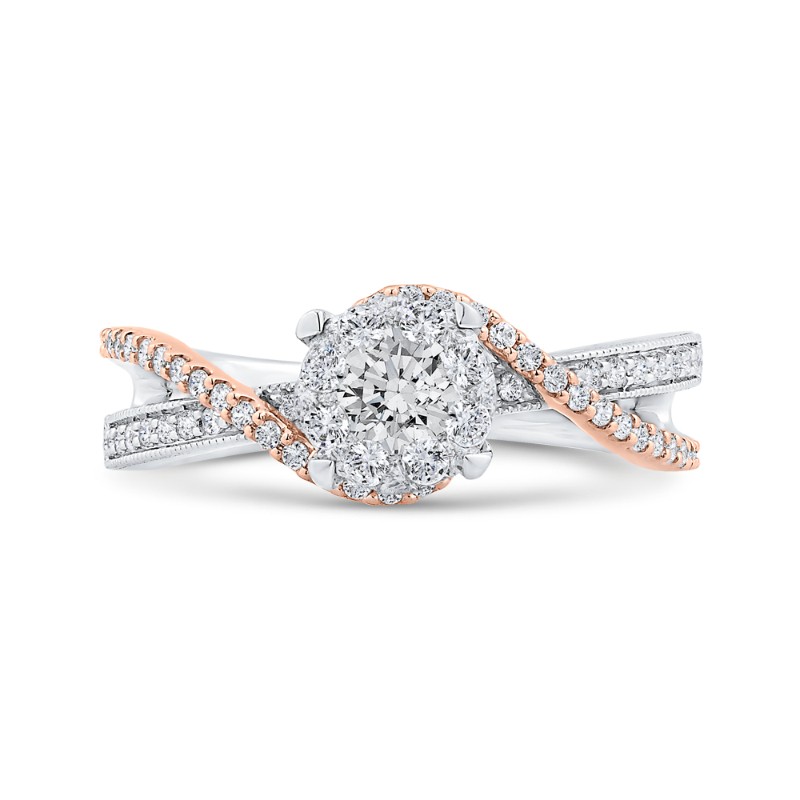 Round Diamond Promise Engagement Ring in 14K Two Tone Gold