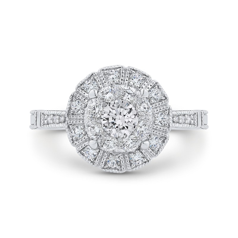 Round Diamond Halo Engagement Ring in 14K White Gold